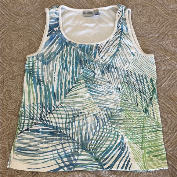Chico's Tops - Chico's Blue and Green Tropical Tank Top with Sequins